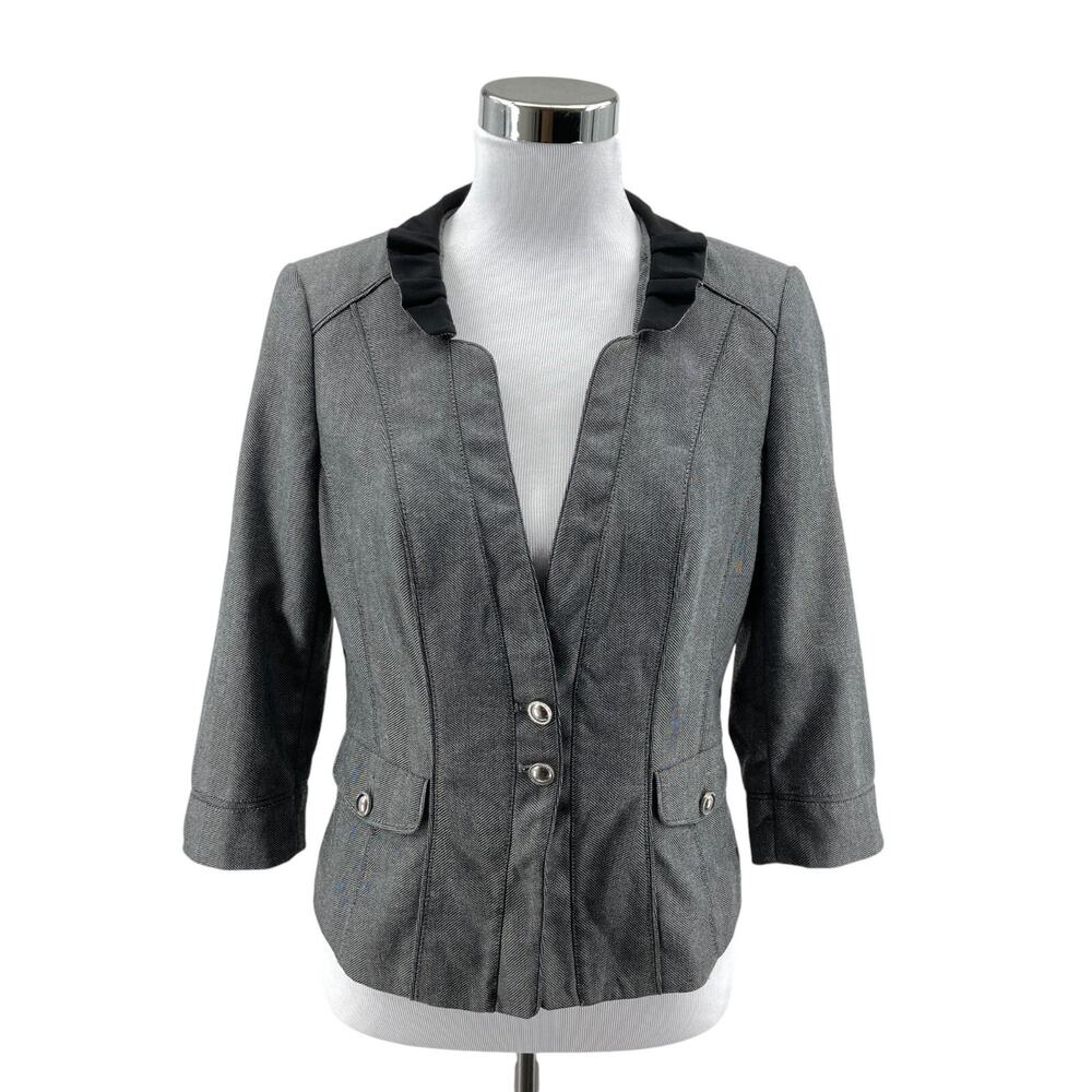 White House Black Market Tailored Blazer Jacket Womens 6 Gray Lined Button Front